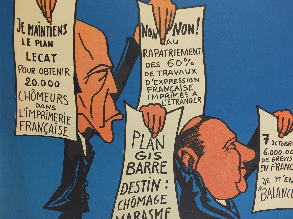 1976 French Labour Unions Poster, Imprimerie Chaix, CGT and FSM, workers rights better pay and conditions, wall art decor
