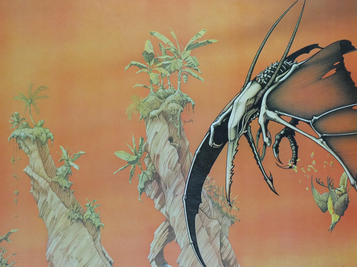1976 Yellow Bird is Dead Poster, 20th Century Steel Band, Pterodactyl by Rodney Matthews, epic adventure art, dinosaur, scifi wall art decor