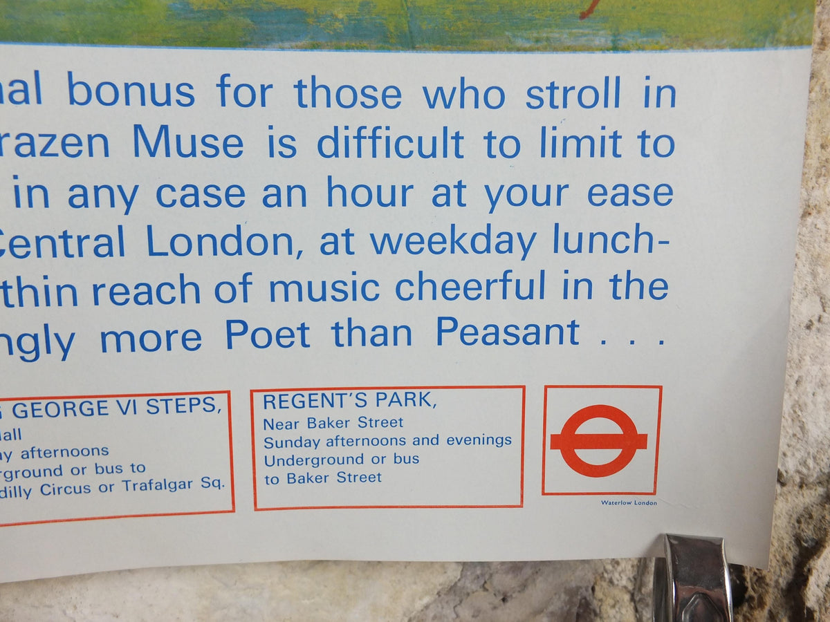1973 Bands in the Park Poster, London Underground, Military Brass Band, London Parks, by Ronald Glendening, The Tube, travel wall art decor
