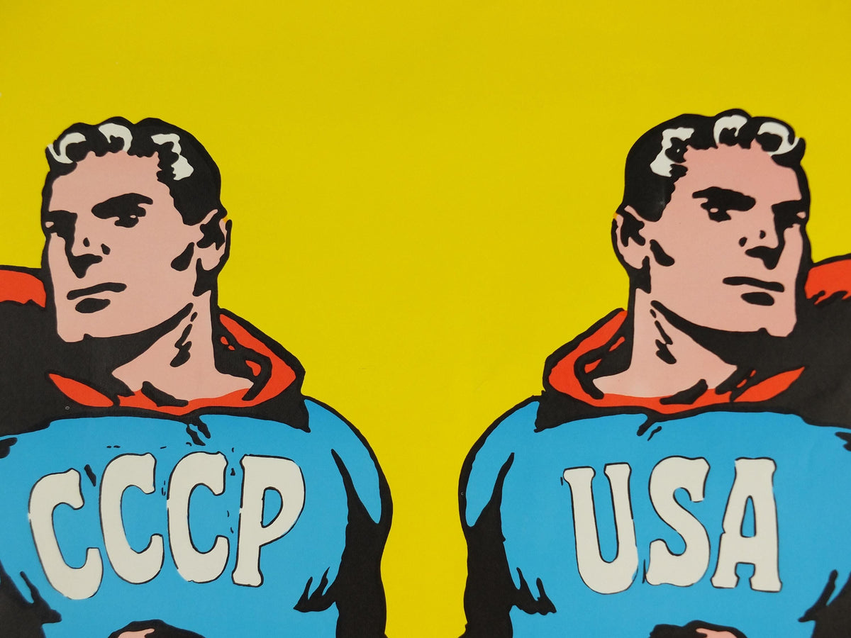 Original 1968 Roman Cieslewicz CCCP USA Superman Poster, Opus International Cold War Pop Art