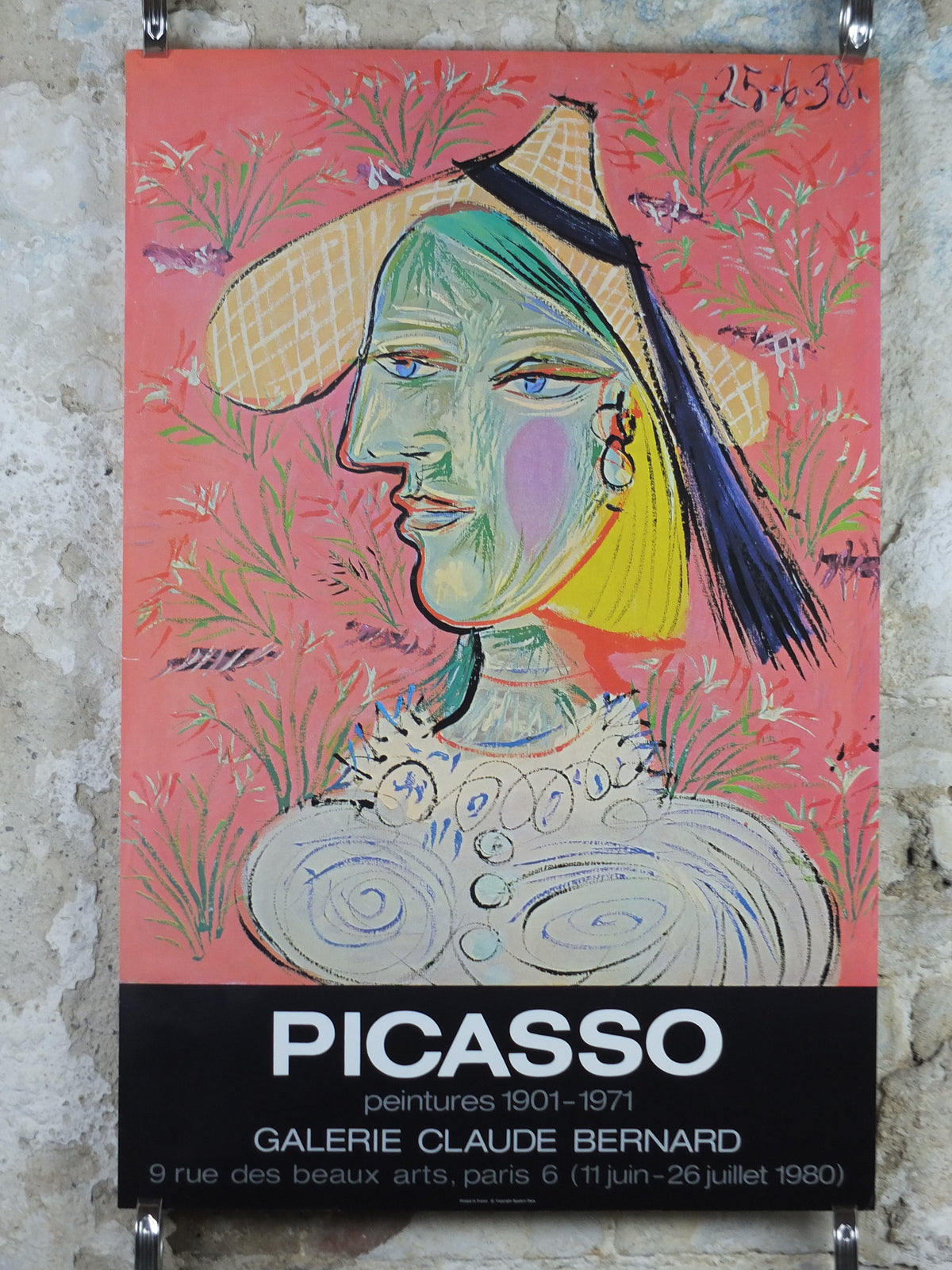 1980 Pablo Picasso Poster, Femme au chapeau de paille or Woman in a Straw Hat 1938, wall art decor