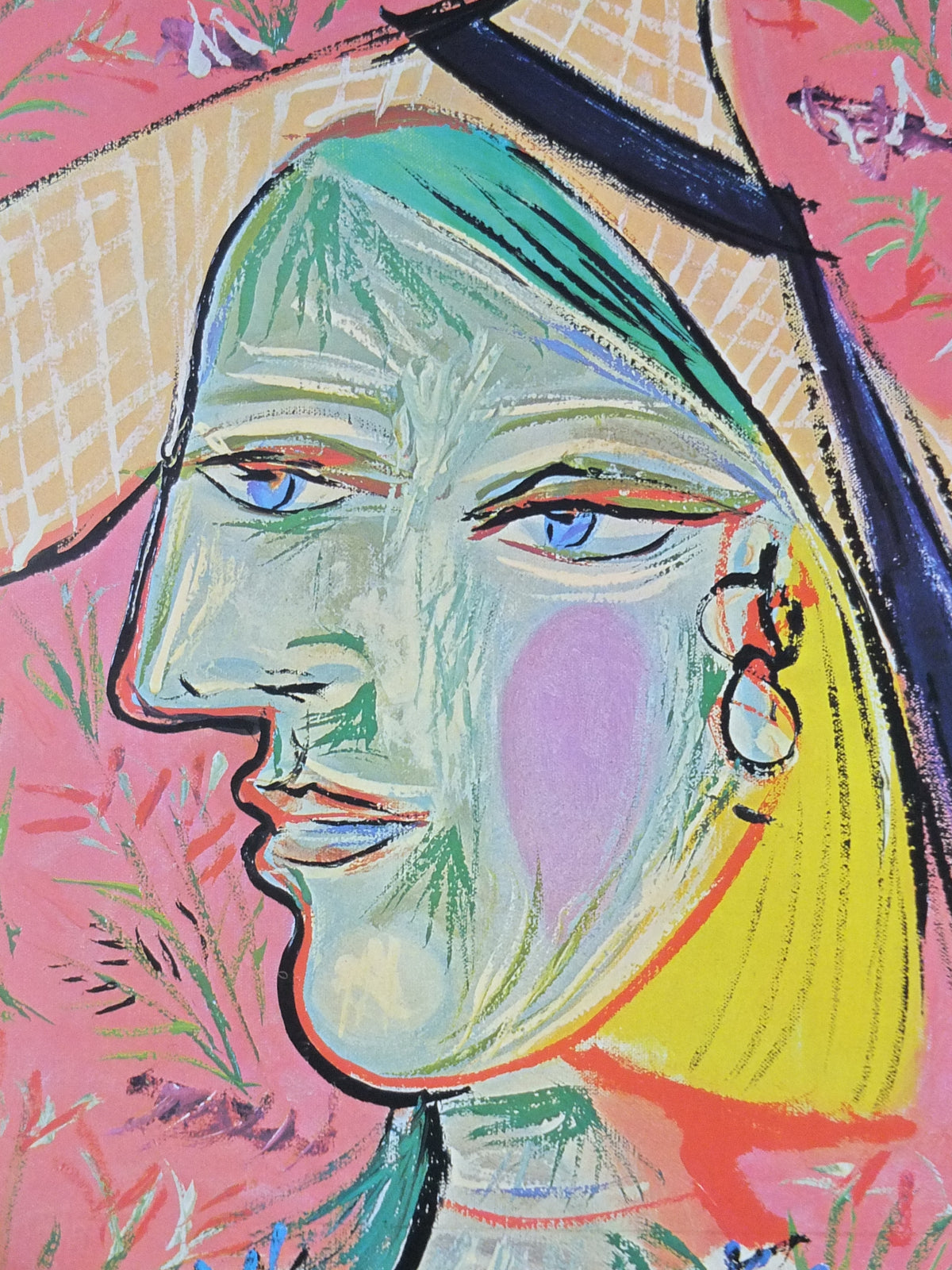 1980 Pablo Picasso Poster, Femme au chapeau de paille or Woman in a Straw Hat 1938, wall art decor