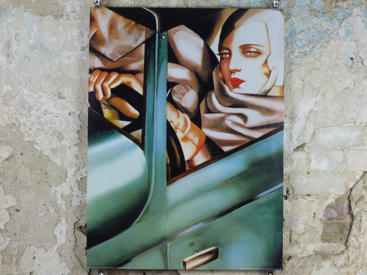 1987 Tamara de Lempicka Poster, Autoportrait "Tamara in a Green Bugatti" 1928, Art Deco Nouveau cubism neoclassical style, wall art decor