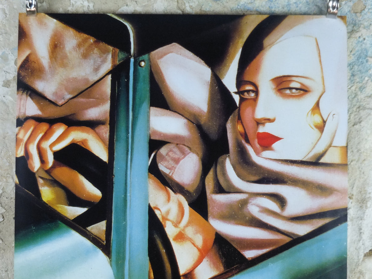 1987 Tamara de Lempicka Poster, Autoportrait "Tamara in a Green Bugatti" 1928, Art Deco Nouveau cubism neoclassical style, wall art decor