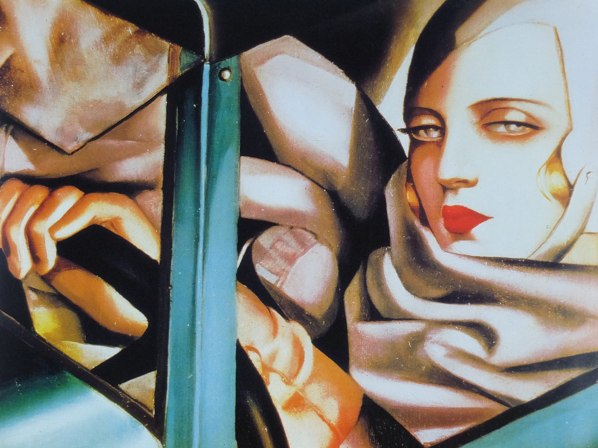 1987 Tamara de Lempicka Poster, Autoportrait "Tamara in a Green Bugatti" 1928, Art Deco Nouveau cubism neoclassical style, wall art decor