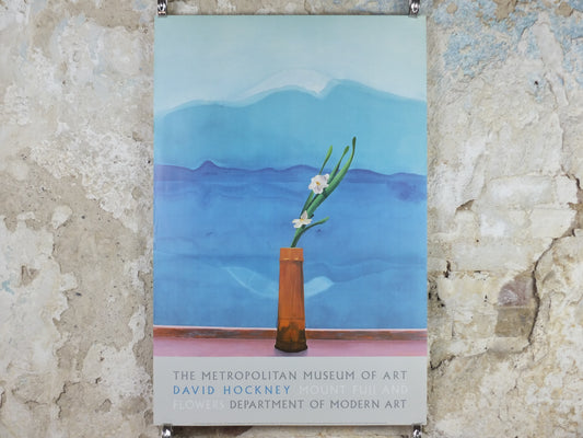 2003 David Hockney Poster, Mount Fuji and Flowers 1972, The Met Museum New York, Pop Art, gallery exhibition wall art decor