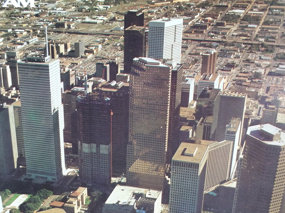 1982 Pan Am Poster, Houston Texas USA, Downtown Houston and Cowgirl, travel wall art decor
