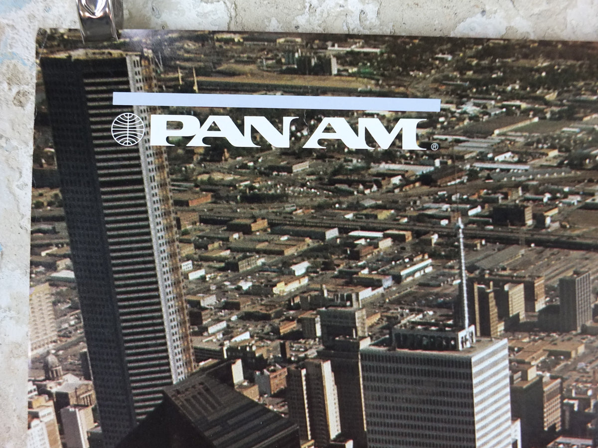1982 Pan Am Poster, Houston Texas USA, Downtown Houston and Cowgirl, travel wall art decor