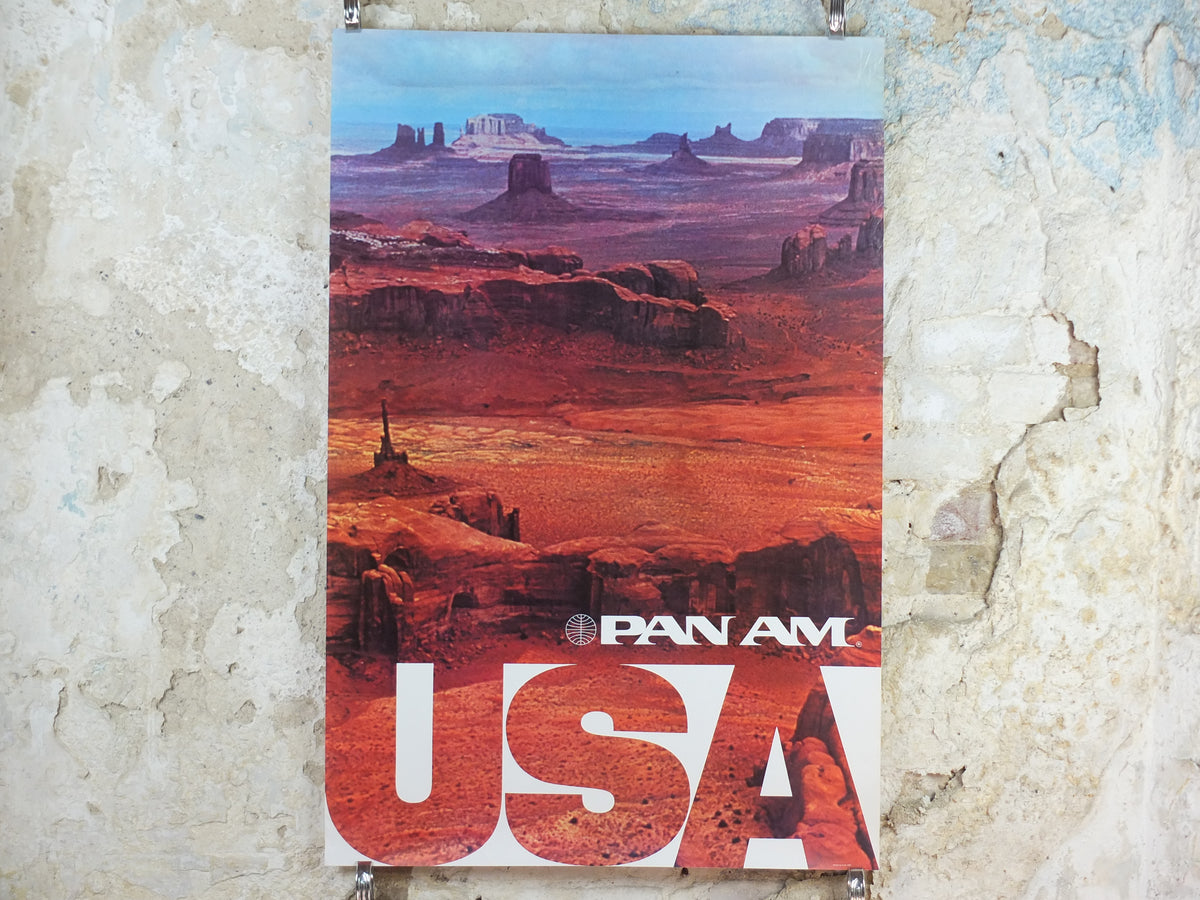 1975 Pan Am Poster, Monument Valley USA, Arizona and Utah, Red Rock Desert, Large Font, travel wall art decor