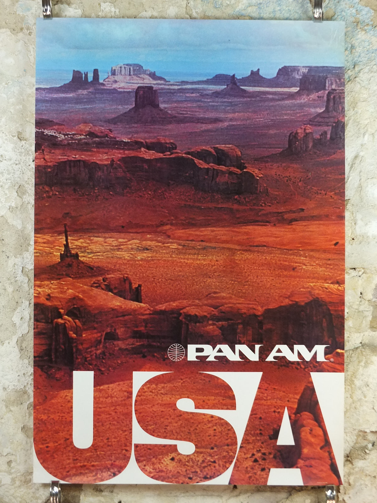 1975 Pan Am Poster, Monument Valley USA, Arizona and Utah, Red Rock Desert, Large Font, travel wall art decor