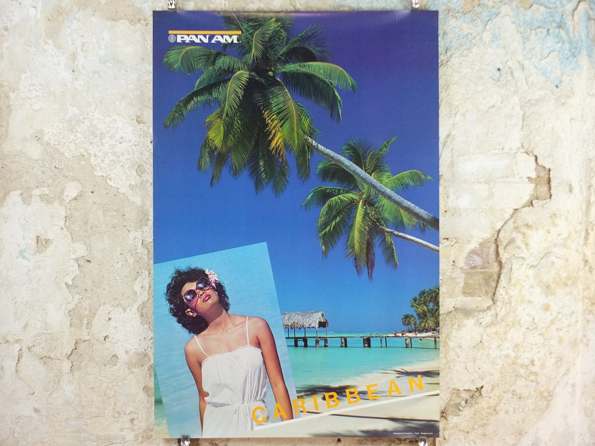 1983 Pan Am Poster, Caribbean, West Indies and Caribbean island resorts, travel wall art decor