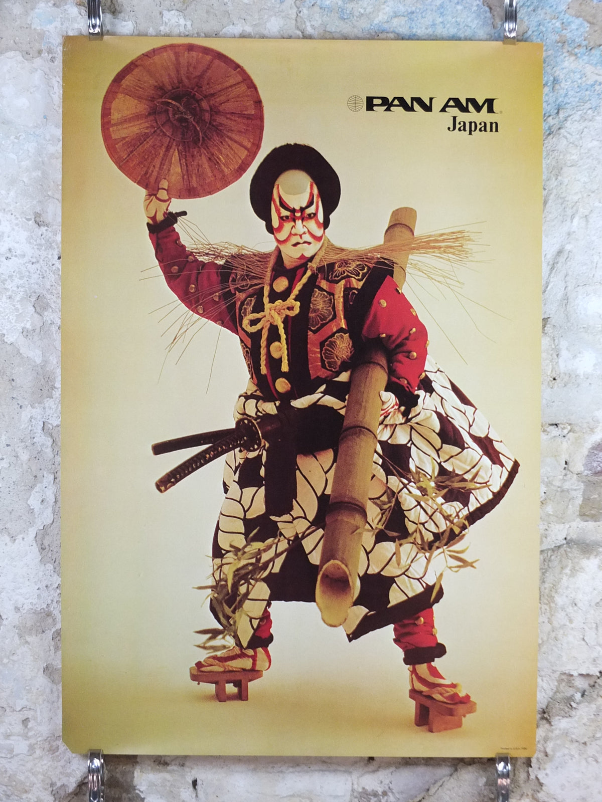 1970 Pan Am Poster, Japan Kabuki Samurai Travel Poster, P282, travel wall art decor