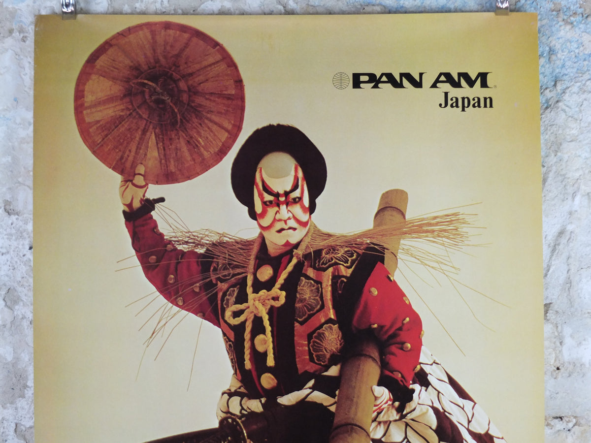 1970 Pan Am Poster, Japan Kabuki Samurai Travel Poster, P282, travel wall art decor
