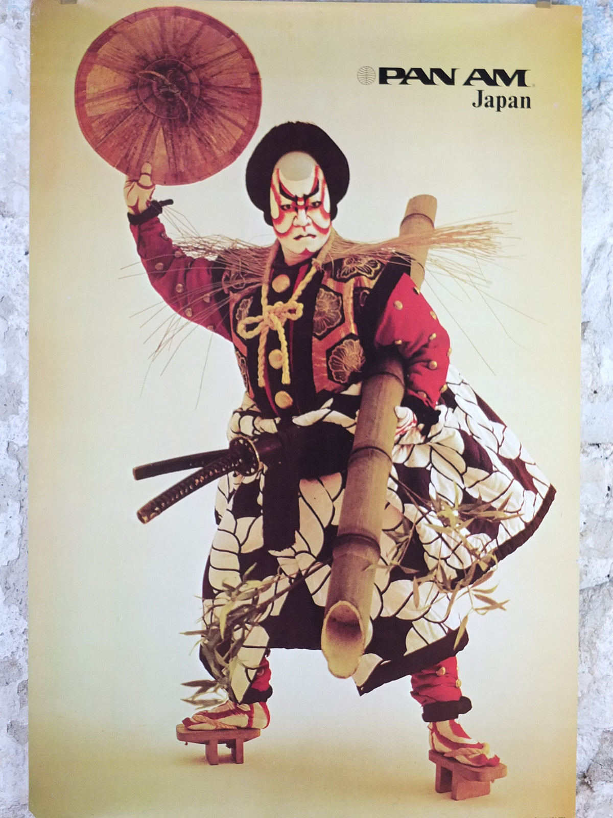 1970 Pan Am Poster, Japan Kabuki Samurai Travel Poster, P282, travel wall art decor