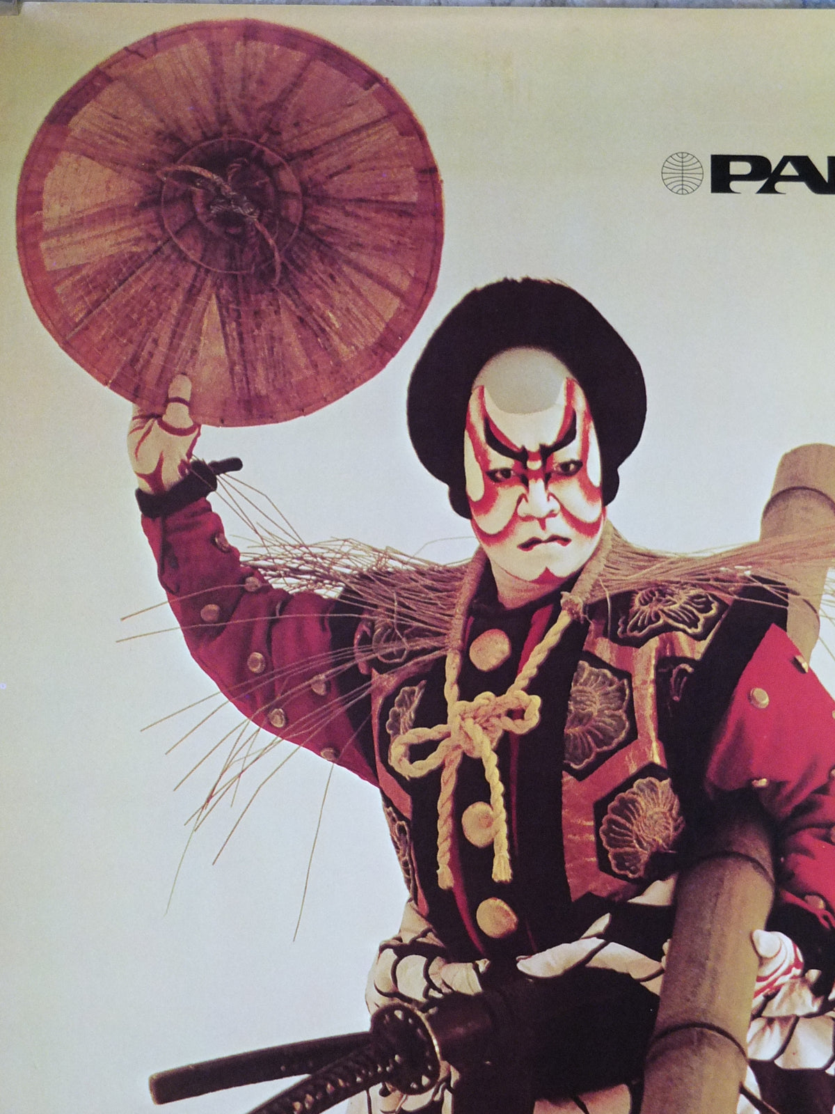 1970 Pan Am Poster, Japan Kabuki Samurai Travel Poster, P282, travel wall art decor