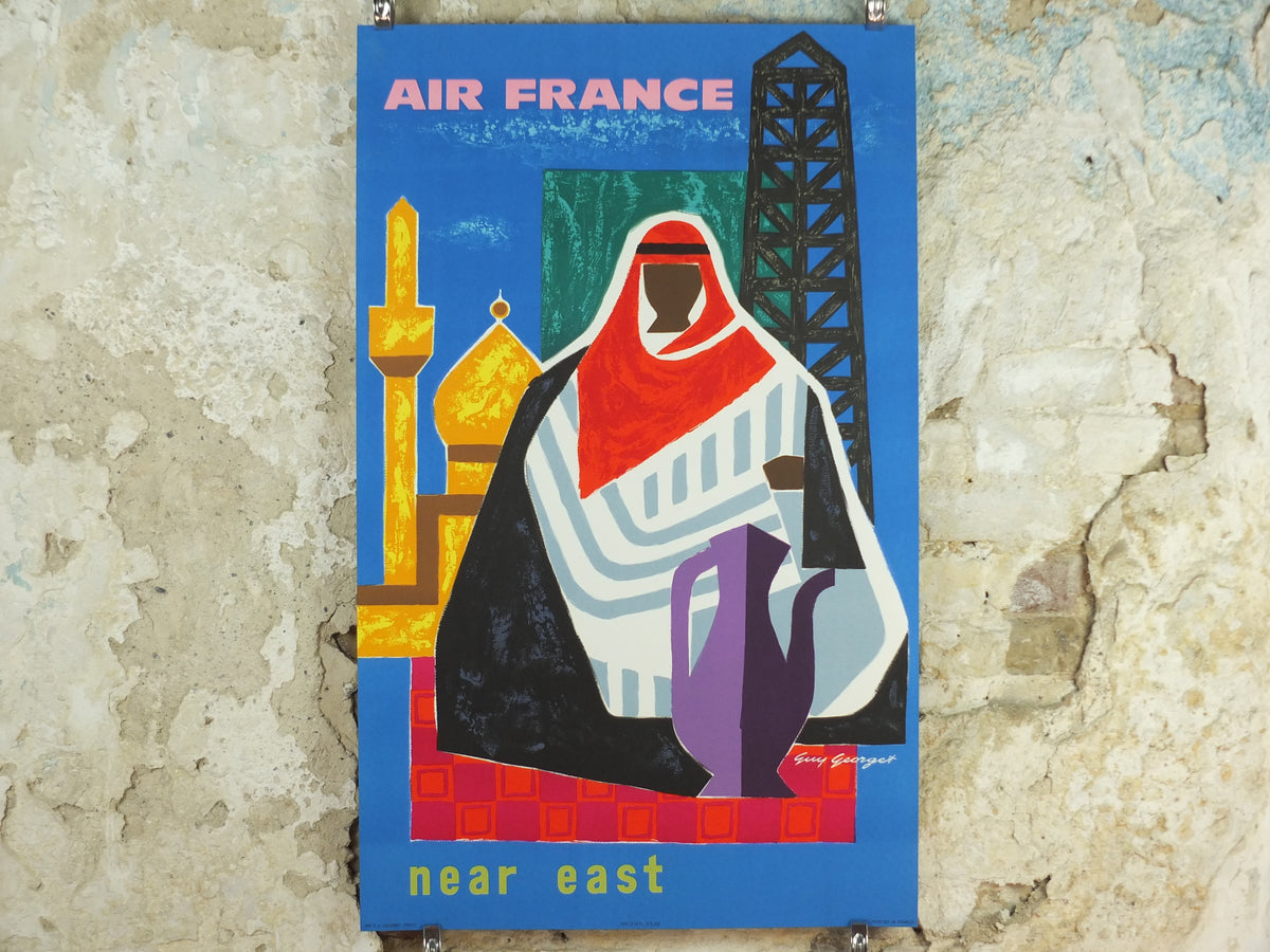 1962 Original Air France Poster, Near East by Guy Georget, 21675, travel wall art decor