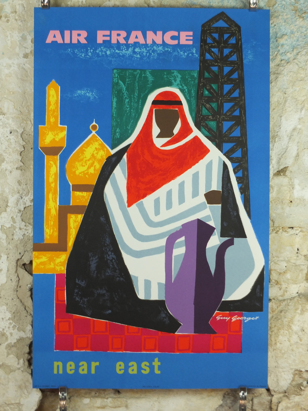 1962 Original Air France Poster, Near East by Guy Georget, 21675, travel wall art decor