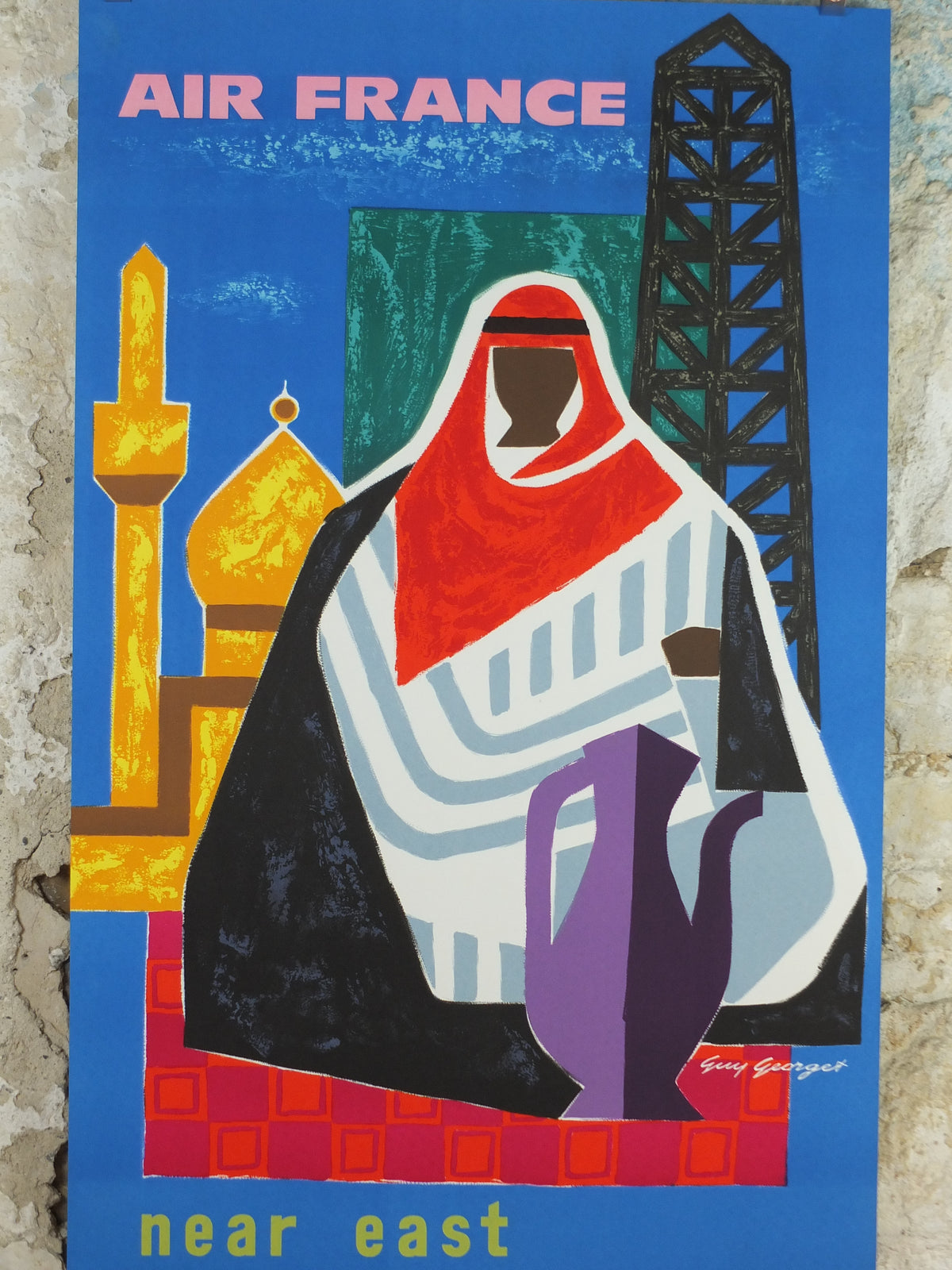 1962 Original Air France Poster, Near East by Guy Georget, 21675, travel wall art decor