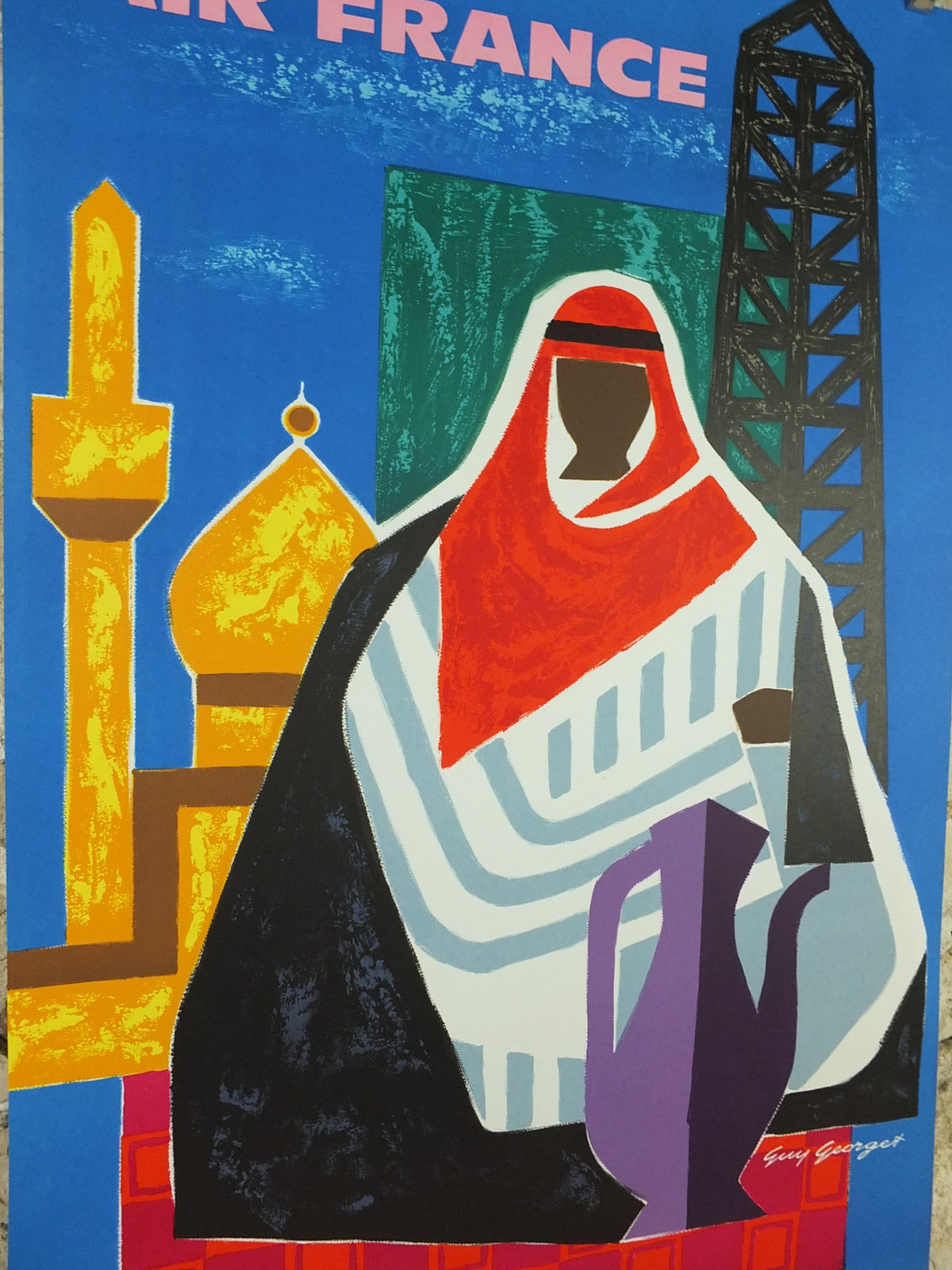 1962 Original Air France Poster, Near East by Guy Georget, 21675, travel wall art decor