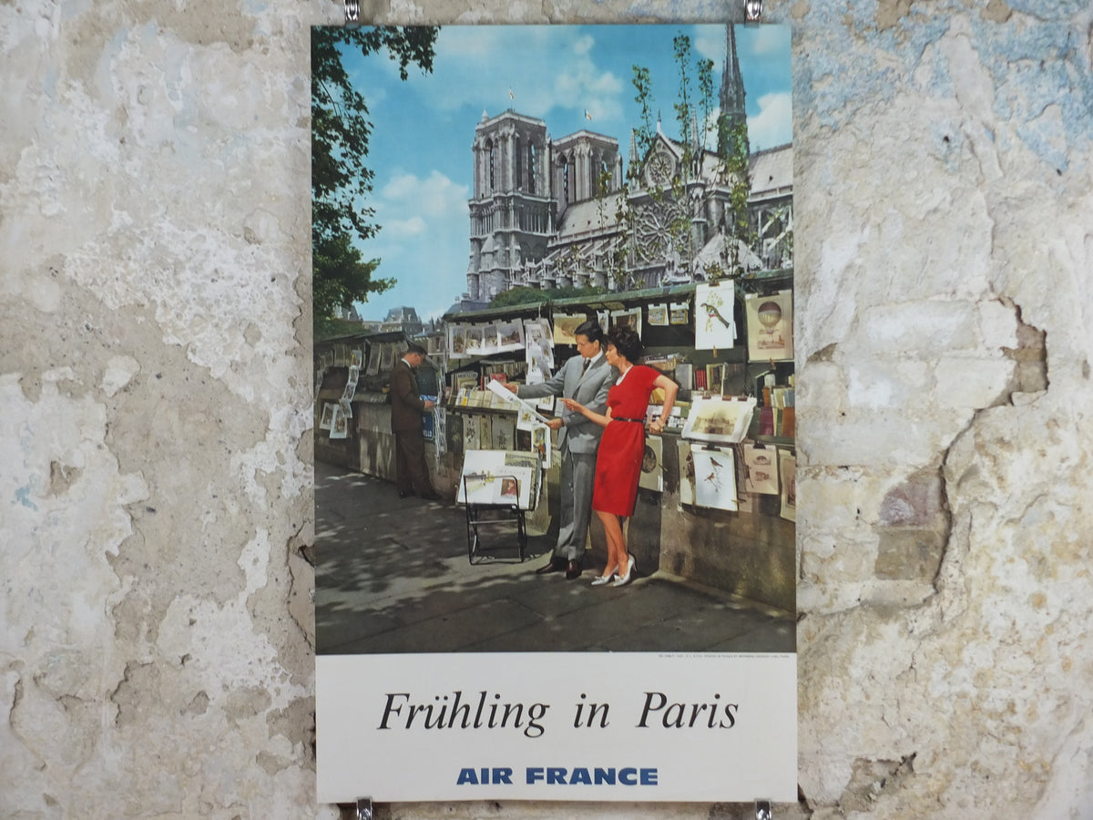 Original 1961 Air France “Frühling in Paris” Travel Poster – Notre-Dame