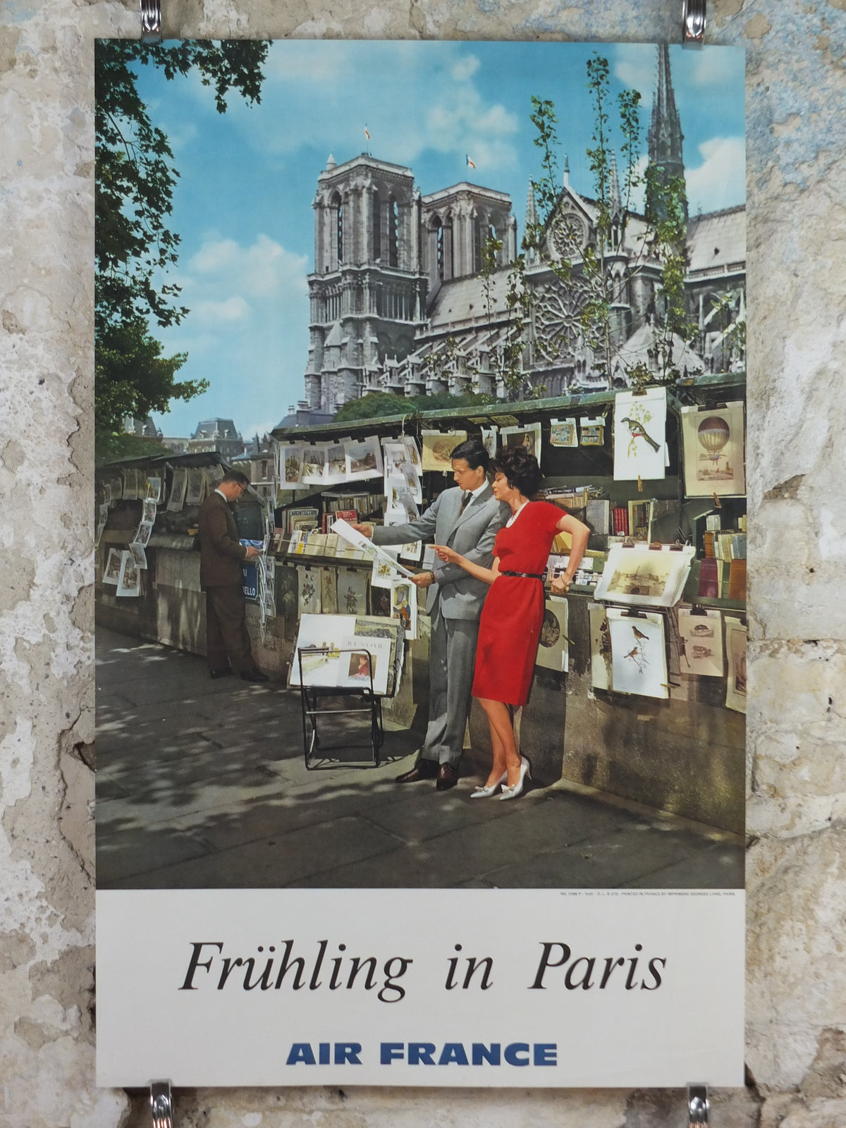 Original 1961 Air France “Frühling in Paris” Travel Poster – Notre-Dame