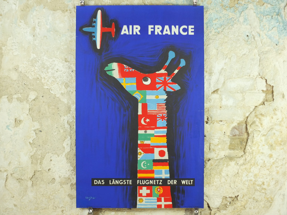 1956 Original Air France Giraffe Poster – Raymond Savignac, German Edition