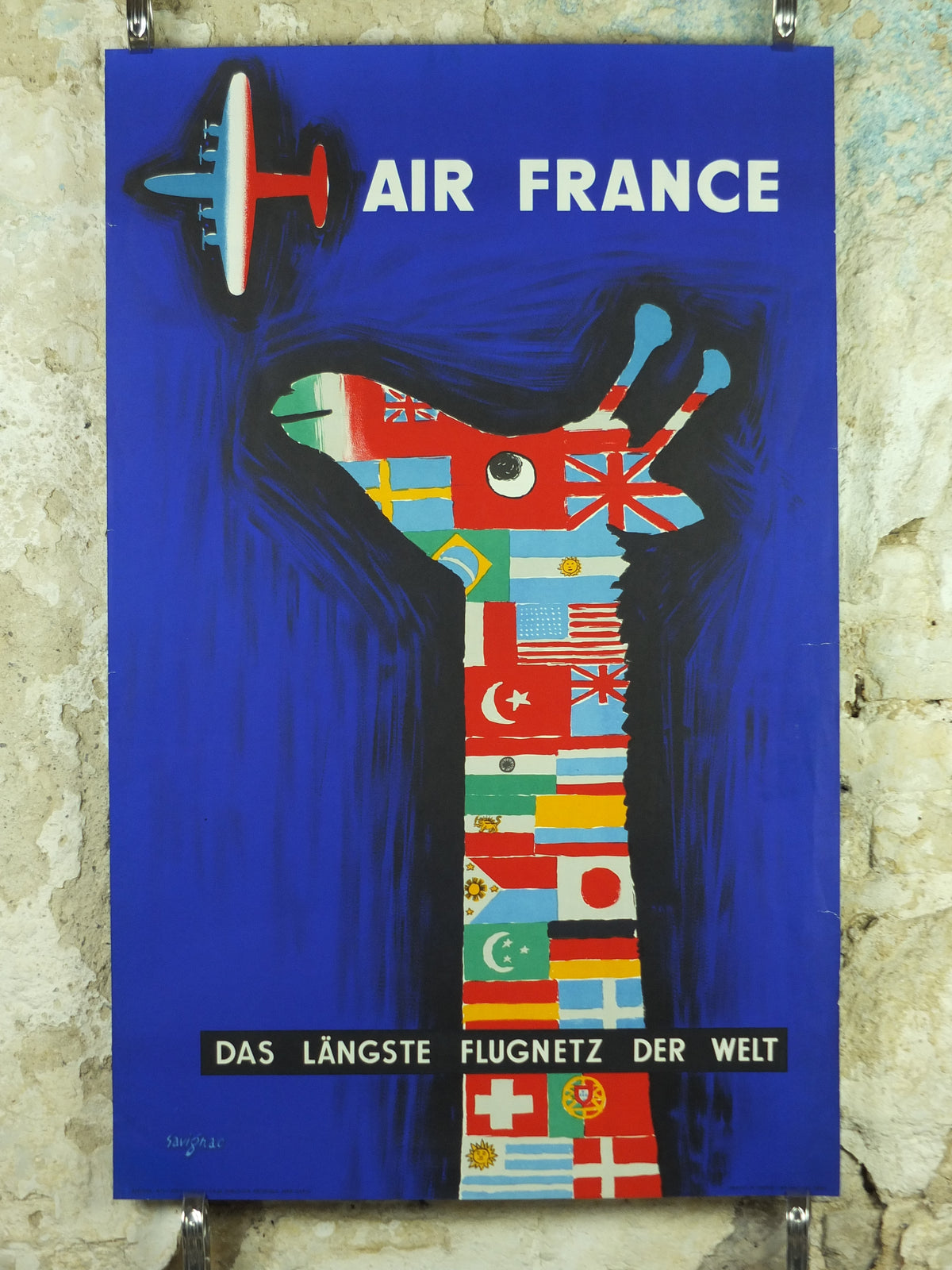 1956 Original Air France Giraffe Poster – Raymond Savignac, German Edition