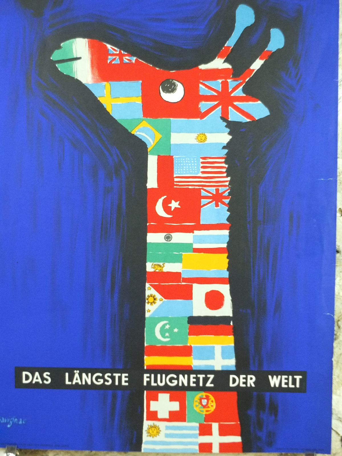 1956 Original Air France Giraffe Poster – Raymond Savignac, German Edition