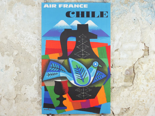 Original 1962 Air France Chile Poster – Jacques Nathan-Garamond Lithograph