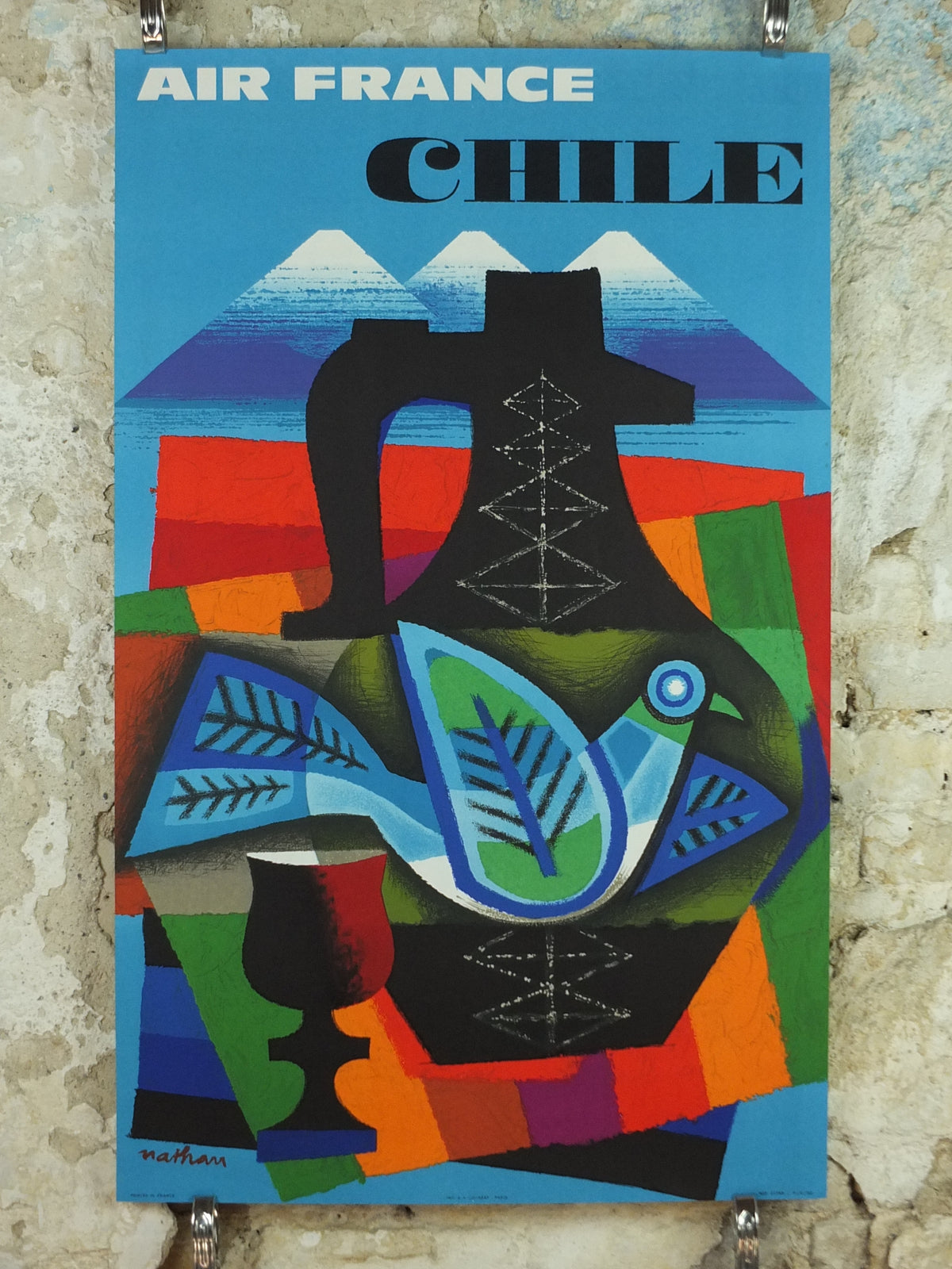 Original 1962 Air France Chile Poster – Jacques Nathan-Garamond Lithograph