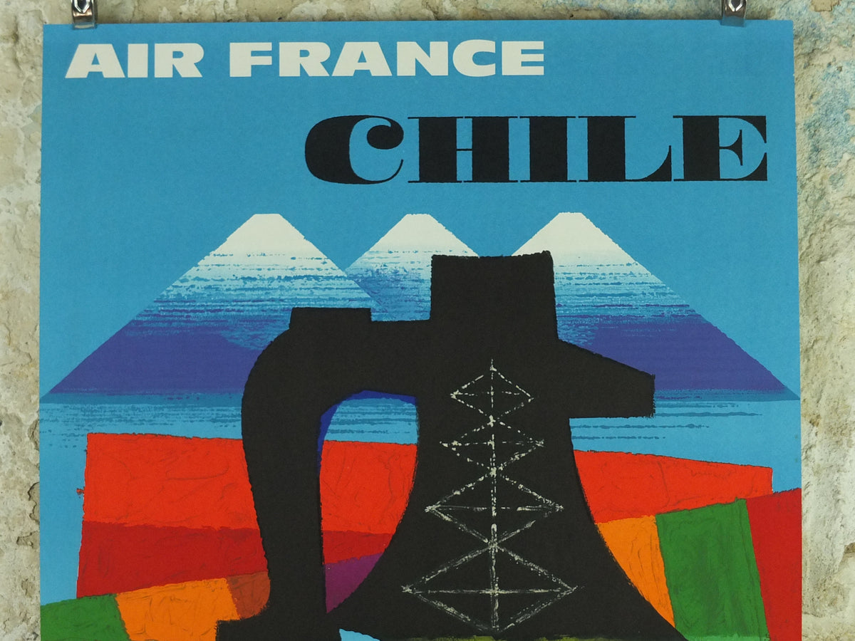 Original 1962 Air France Chile Poster – Jacques Nathan-Garamond Lithograph