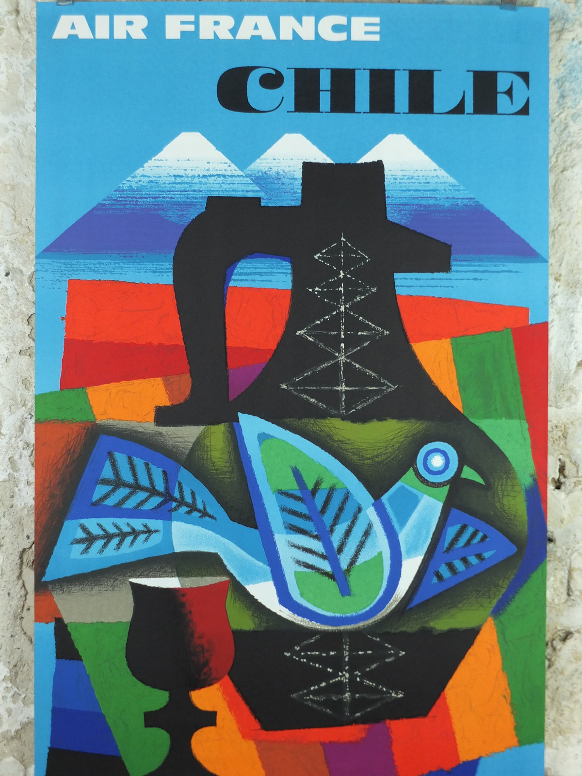 Original 1962 Air France Chile Poster – Jacques Nathan-Garamond Lithograph