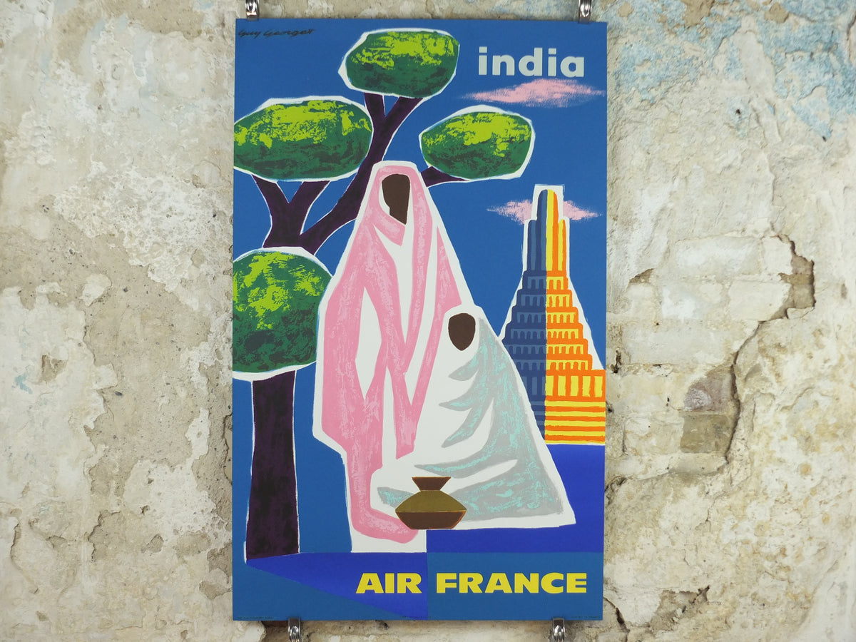 Original 1962 Air France India Travel Poster – Guy Georget Lithograph
