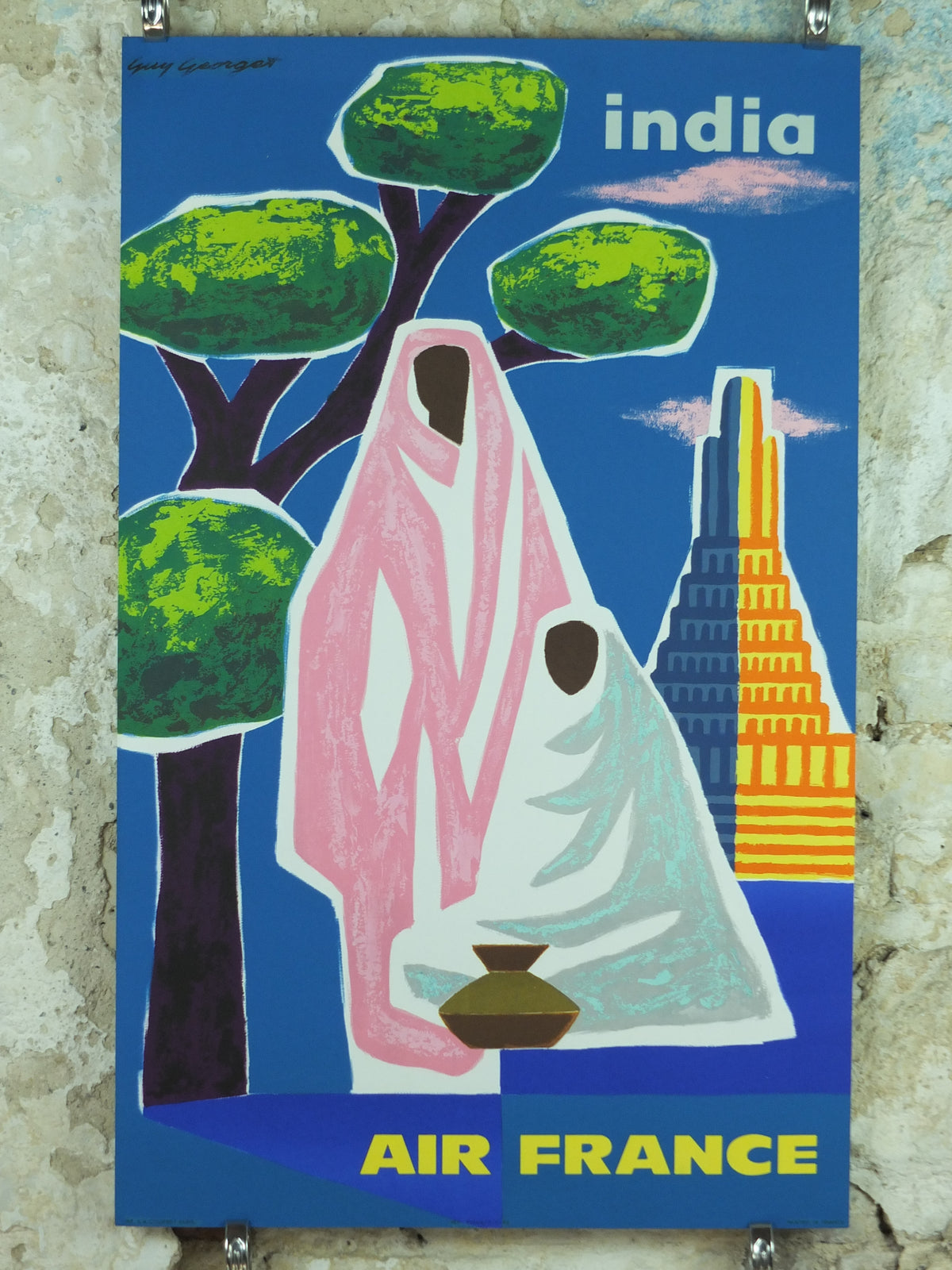 Original 1962 Air France India Travel Poster – Guy Georget Lithograph