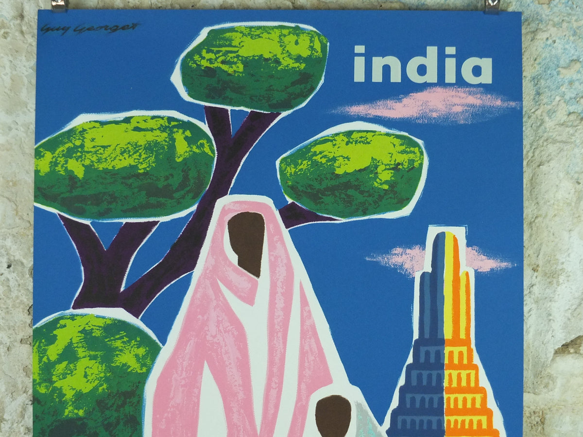 Original 1962 Air France India Travel Poster – Guy Georget Lithograph