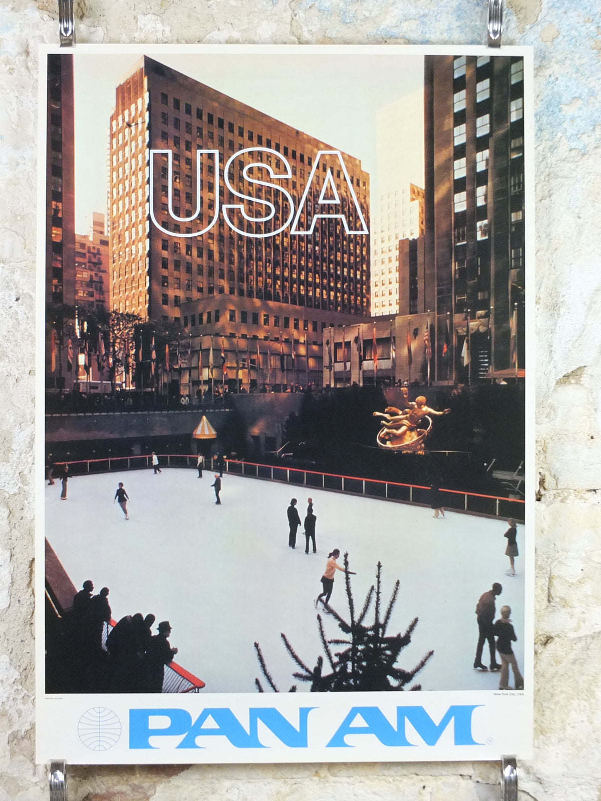 Original 1970 Pan Am USA New York Travel Poster – Rockefeller Center