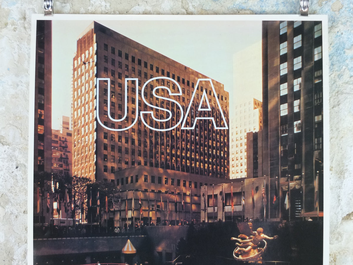 Original 1970 Pan Am USA New York Travel Poster – Rockefeller Center