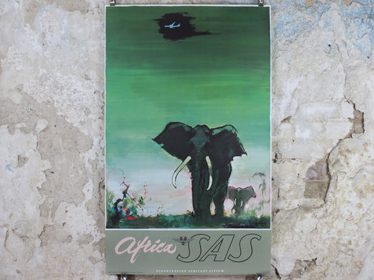Original c.1958 SAS Africa Elephant Travel Poster by Otto Nielsen