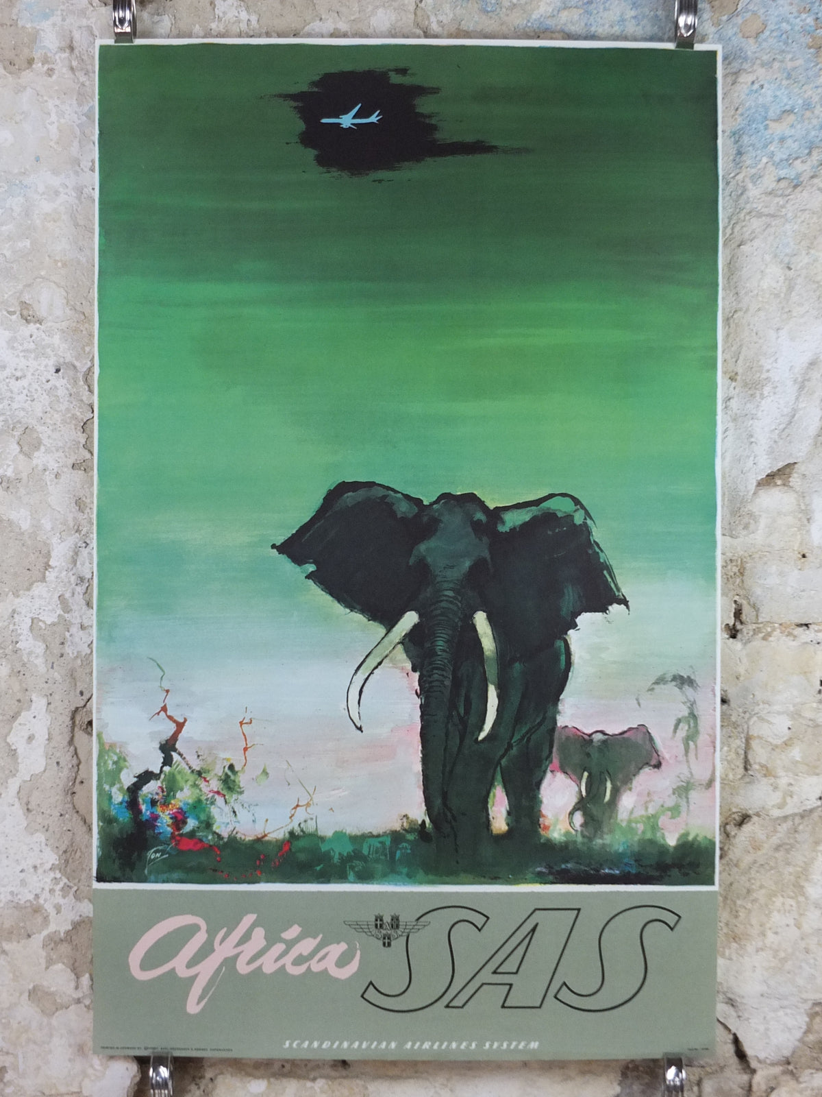 Original c.1958 SAS Africa Elephant Travel Poster by Otto Nielsen