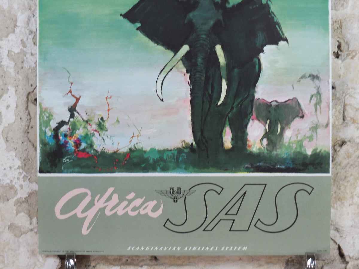 Original c.1958 SAS Africa Elephant Travel Poster by Otto Nielsen