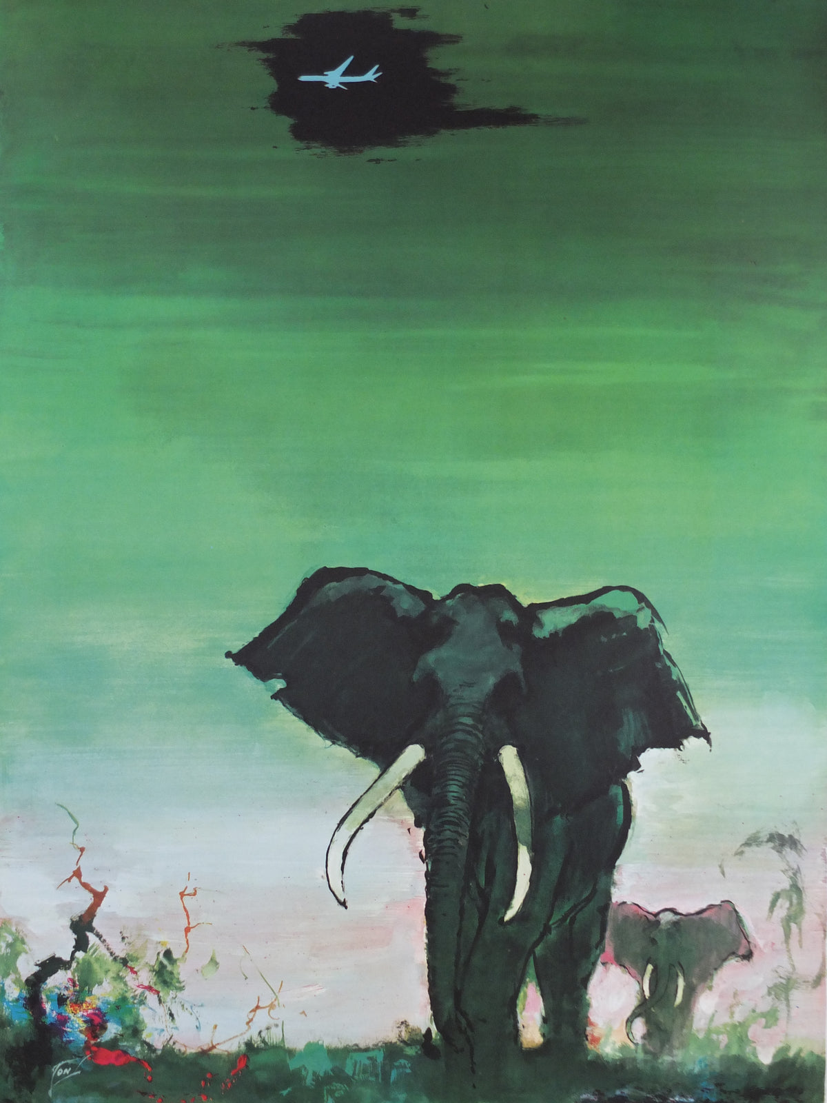 Original c.1958 SAS Africa Elephant Travel Poster by Otto Nielsen
