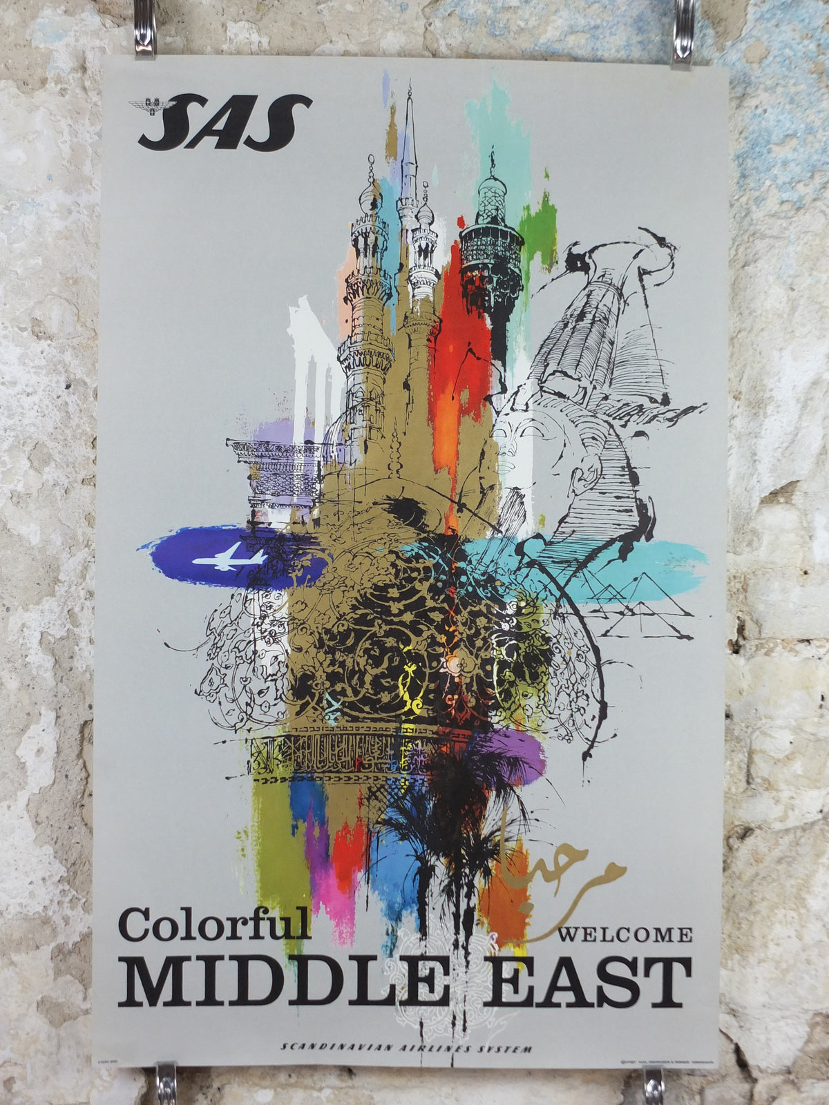 Original c.1958 SAS Colorful Middle East Travel Poster by Otto Nielsen