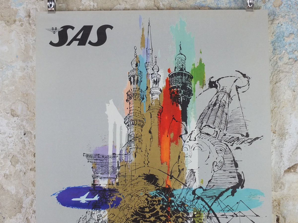 Original c.1958 SAS Colorful Middle East Travel Poster by Otto Nielsen