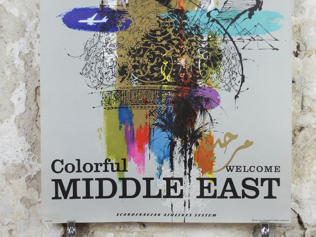 Original c.1958 SAS Colorful Middle East Travel Poster by Otto Nielsen