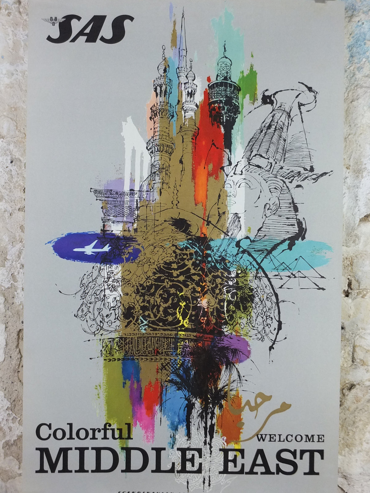 Original c.1958 SAS Colorful Middle East Travel Poster by Otto Nielsen