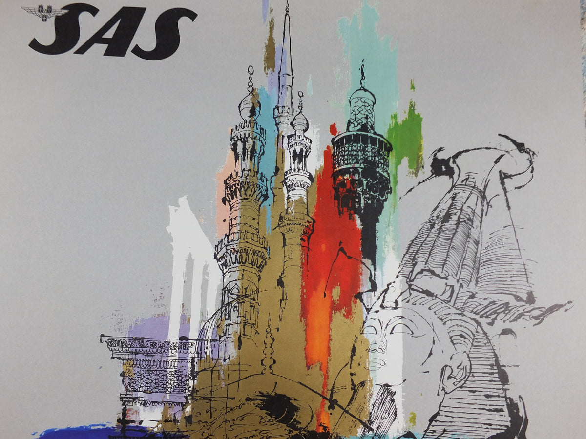 Original c.1958 SAS Colorful Middle East Travel Poster by Otto Nielsen