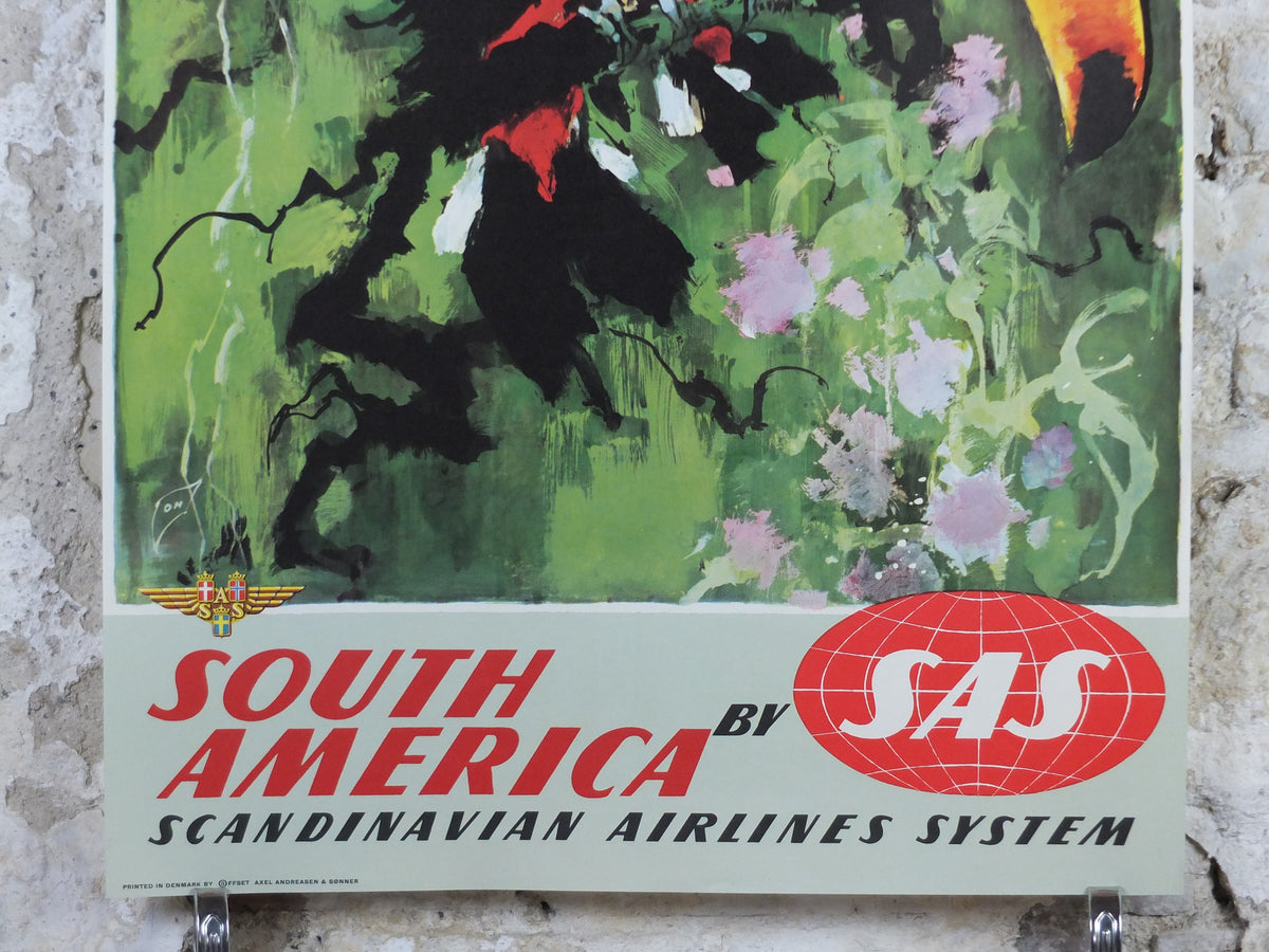 Original c.1958 SAS South America Toucan Travel Poster by Otto Nielsen