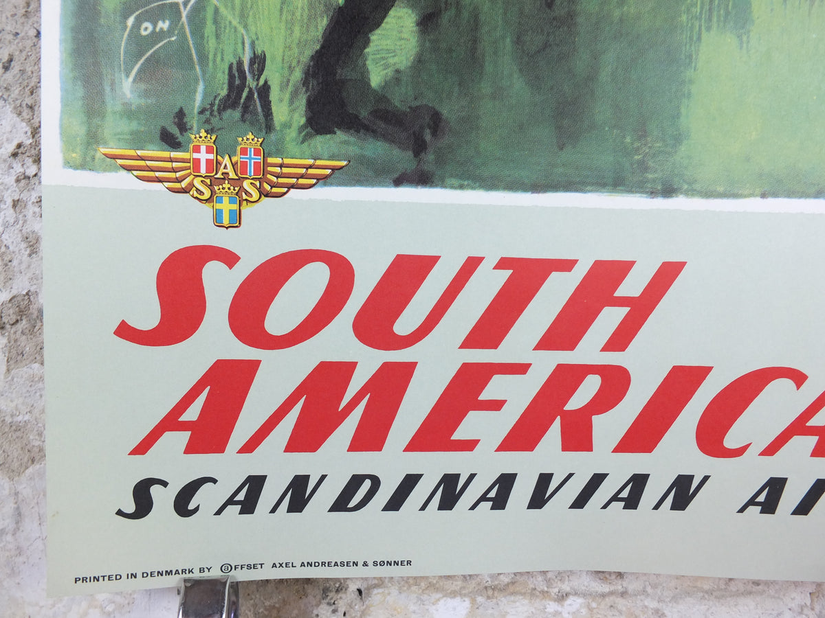 Original c.1958 SAS South America Toucan Travel Poster by Otto Nielsen