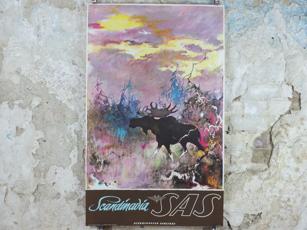 Original 1955 SAS Scandinavia Moose Travel Poster by Otto Nielsen