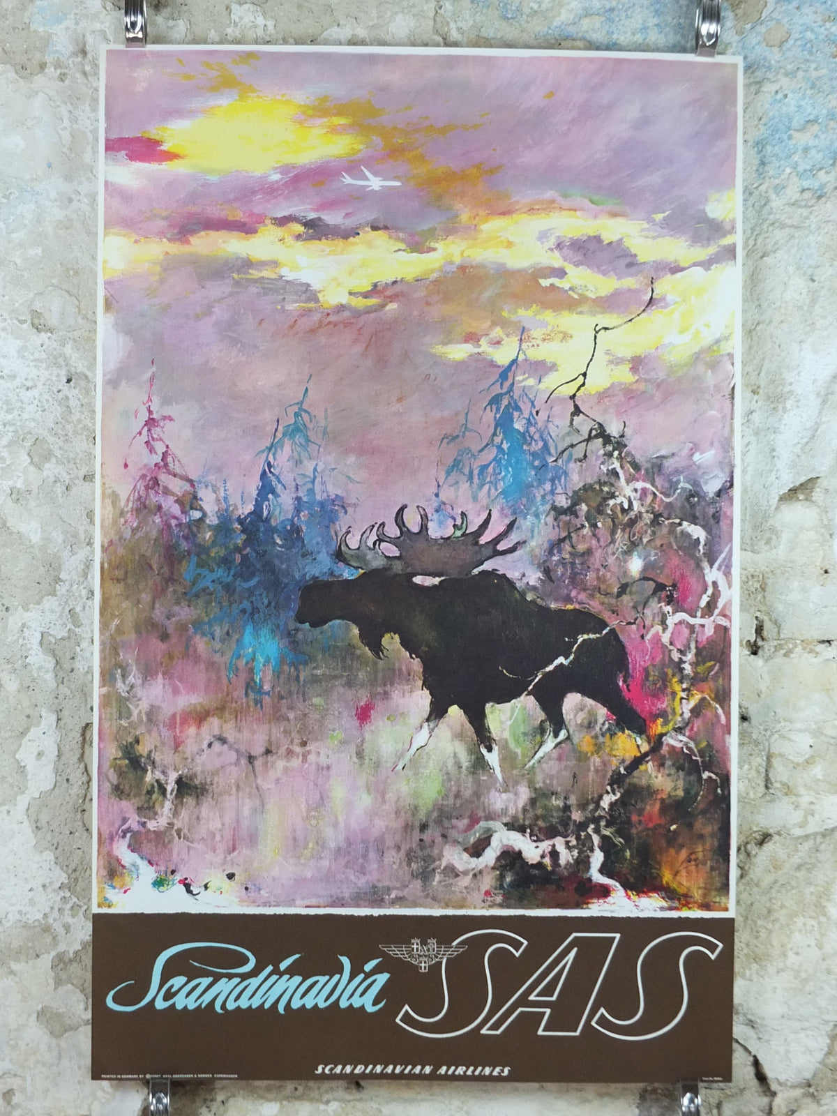 Original 1955 SAS Scandinavia Moose Travel Poster by Otto Nielsen